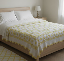 Vintage COPERTA ALL'UNCINETTO Matrimoniale Lavorazione FILET Cotone 230x240 COTT