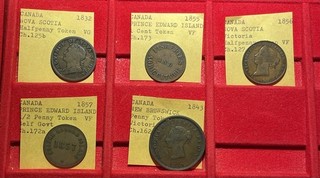 Canada Half Penny and Penny Tokens: Lot of 5 9606685