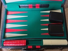 Vintage Leather Backgammon Game Board In Black Red Carrying Case INCOMPLETE Z3