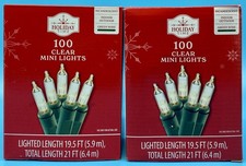 2 Packs NEW Holiday Time Clear 100 Mini Lights with Green Wire 200 Total Lights