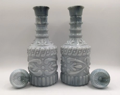 Vtg  Jim Beam Gray,  Blue Slag Glass Decanter KY DRB-230 Liquor Bottle & Stopper