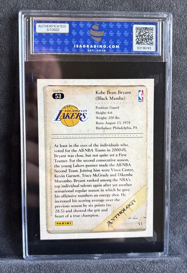  2012 PANINI KOBE BRYANT ANTHOLOGY #53 LAKERS ISA Gem Mint 10 - Image 2 of 2
