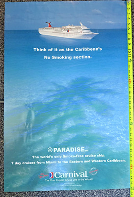 Carnival Cruise Paradise Non Smoking Ship Poster Rare Promotional Travel Ad 2000