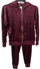 Velour Hoodie  Jogger Tracksuit Set Burgandy By Felina Size M 6-10 NWT