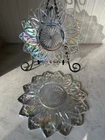 Vintage Federal Glass Petal Iridescent 9.25” Dinner Plate Set Of 2 Plates EUC