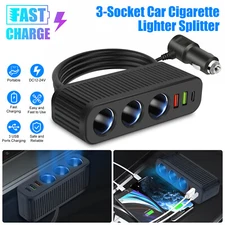 120W 3-Socket Car Cigarette Lighter Splitter Adapter QC3.0/USB3.1A/PD Ports 12V