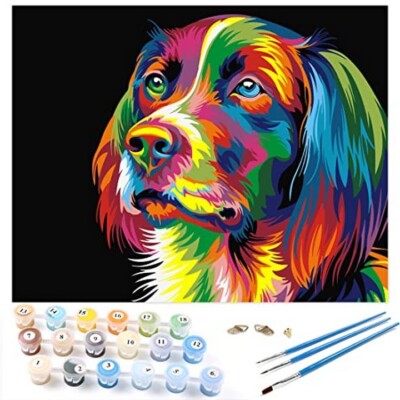 HUND Malen nach Zahlen Sets mit Pinseln und Acrylpigment DIY Leinwandmalerei