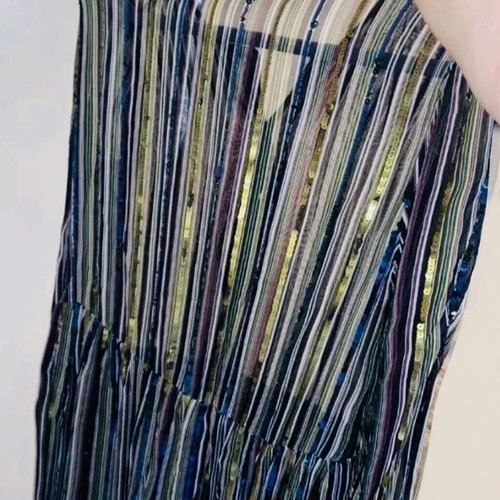 🌈 ZARA Sheer Rainbow Striped Sequin Midi Dress - Size M - Picture 13 of 15