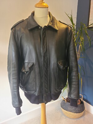 80er Jahre Schott schwarze Leder Flieger/ Bomberjacke