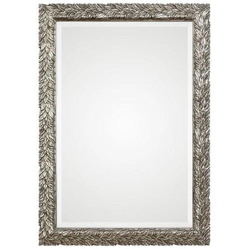 Uttermost Evelina MDF Wood Glass and Paper Leaves Decorative Mirror in Silver - Picture 1 of 5