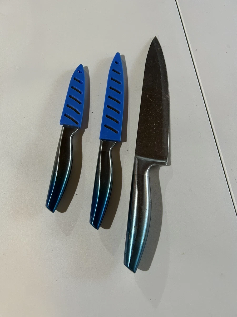 Tasty Stainless Steel Chef Knife Set with 2 Blade Guards Royal Blue 3 Piece