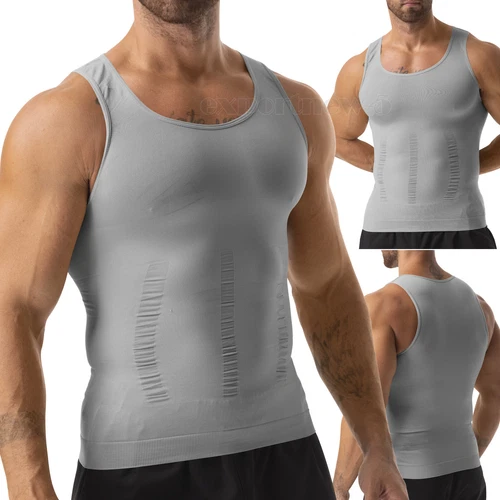 Mens T-shirt Shaper Male Tummy Compression Shapewear Fitness Waist Girdle Vest - Picture 45 of 47