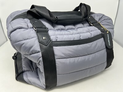 CYNTHIA ROWLEY QUILTED Blue TRAVEL DUFFEL Diaper Bag LEATHER