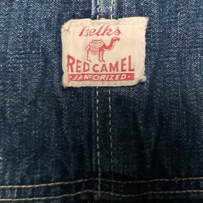 40s RED CAMEL Overalls Denim Low Back Advertising Straps Workwear 