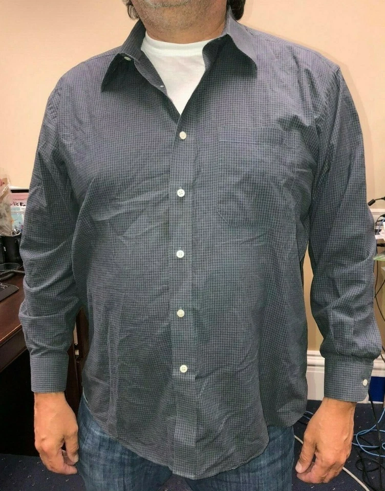 ВИНТАЖНЫЙ MONSIER BYGIVENCHY СЕРЫЙ МИКРО КЛЕТКУ ПРОВЕРИТЬ КНОПКА ВНИЗ РУБАШКА 17,5 - Изображение 3 из 4