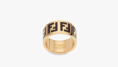 star　FENDI Gold Ring Sサイズ（9〜11号相当） FENDI Forever Ring Black Enamel FF Gold-tone Metal Size S Women