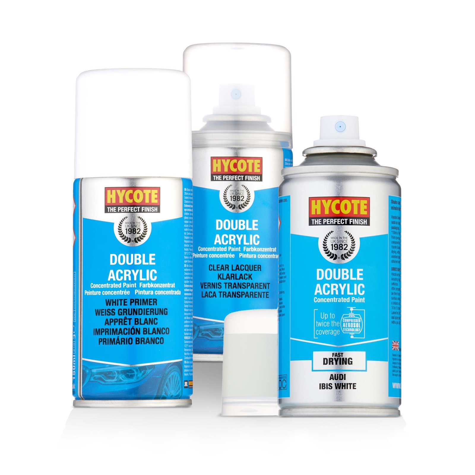 Hycote Spray Paint Double Acrylic Audi Ibis White 150ml + White Primer & Lacquer