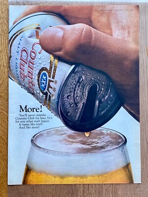 Country Club Malt Liquor beer Bier Original 1969 Vintage Advert Werbung Reklame
