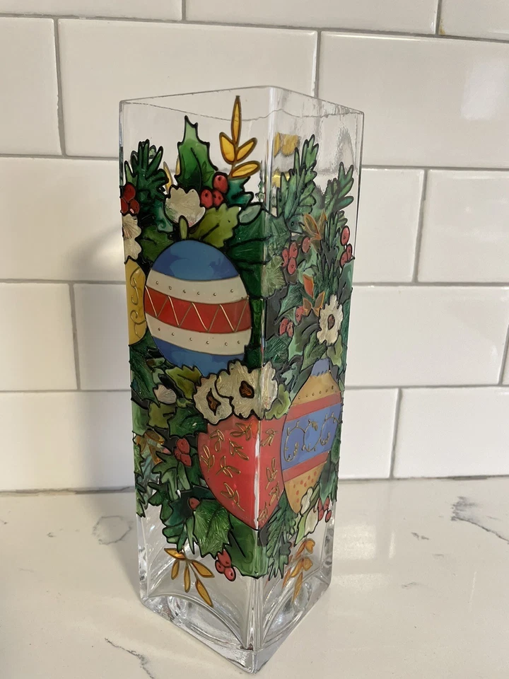 Jarrón candelabro Joan Baker Designs clase de arte pintado a mano muy colorido Foto 2 de 4