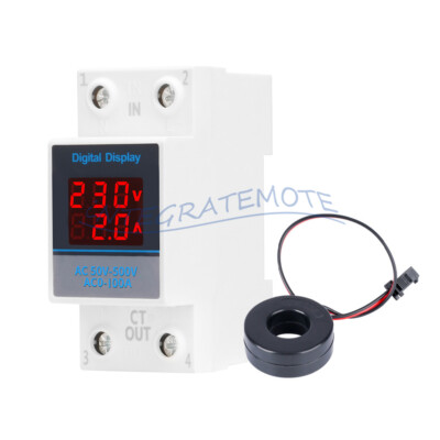 Din Rail Single-phase LCD Digital Voltage Current Power Meter AC50-500V Volt Amp