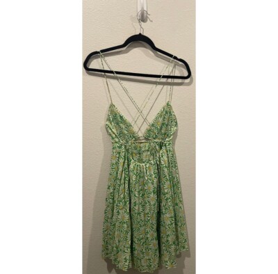 ZARA Green Floral Cut Out Open Back Mini Dress Size L | eBay