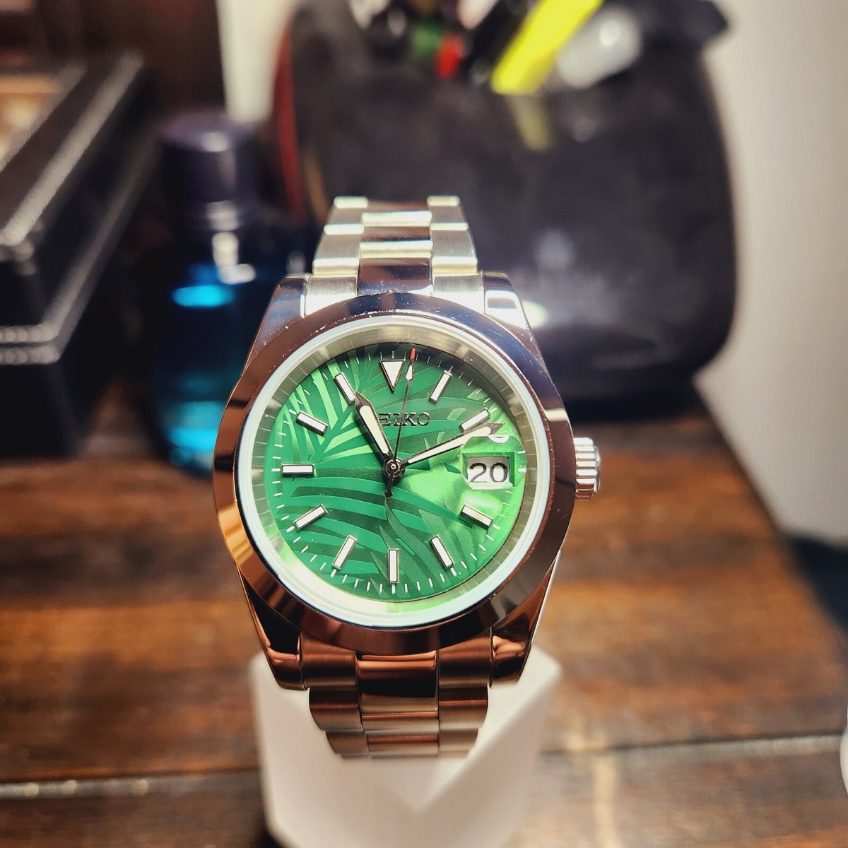 seiko mod explorer green palm dial automatic. | eBay