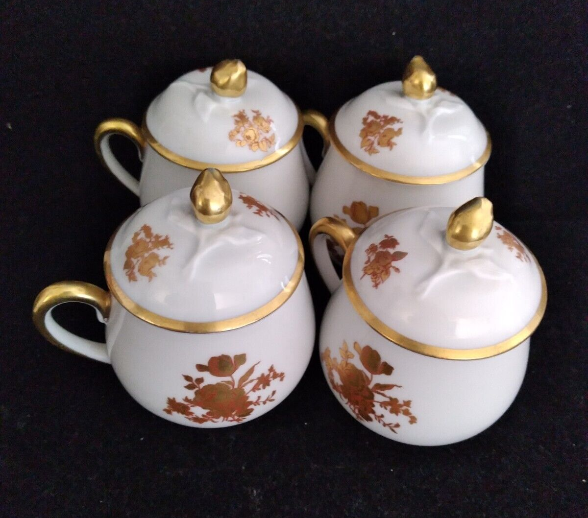 Set of 4 Limoges France Shabby Cherub Putti Cupid Decor Pots De Creme