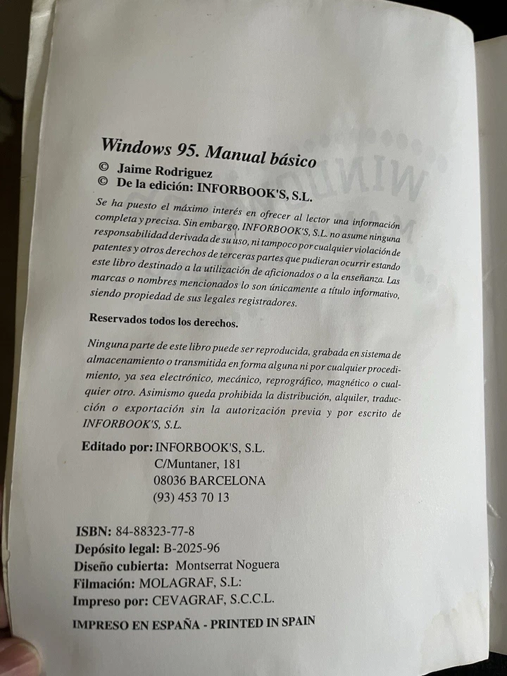 WINDOWS 95. MANUAL BÁSICO. INFORBOOK'S. JAIME RODRÍGUEZ. TDK633 Tapa Blanda - Imagen 2 de 4