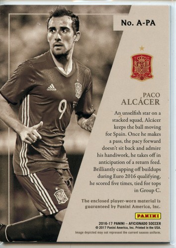 2016-17 Panini Aficionado Authentics Relics Jersey Paco Alcacer - Spain #55/99 - Picture 2 of 2
