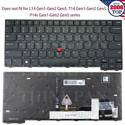 US Backlit Keyboard for Lenovo Thinkpad T14 Gen3 Gen4 P14s Gen3 Gen4 L14 Gen3 G4