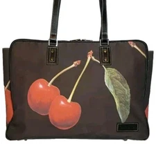 ISABELLA FIORE DARK KHAKI BLACK CHERRY LG CARRY ON COMPUTER SHOULDER HANDBAG$695
