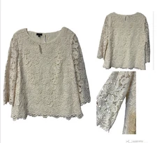 Talbots NWT Ivory Crochet Lace Overlay Side Zip Top Size 12P $120 Retail 