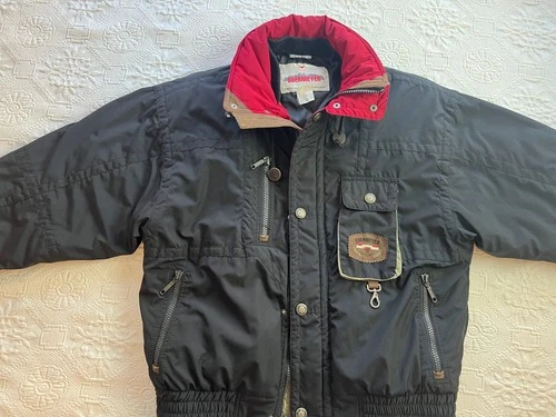 Obermeyer Vintage Ski Jacket Men's Medium Black Red Tan Trim Retro Winter Coat - product listing photo