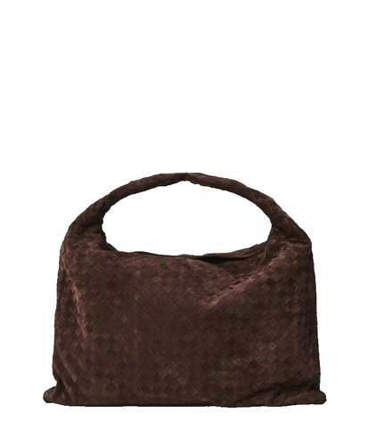 BOTTEGA VENETA Large Hop Fondant Brown Suede Intrecciato Bag New & Authentic
