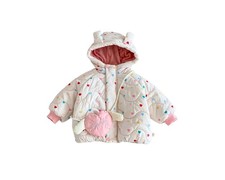 Toddler Girls Heart Print Winter Jacket   Warm Hooded Coat  12  18M 2T 3T