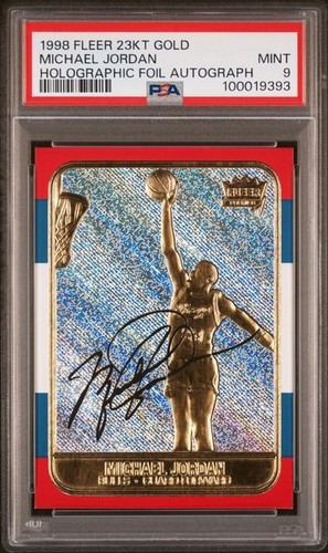 Fleer 1998 23KT Gold Michael Jordan Holographic Foil Auto #9 PSA 9 100019393