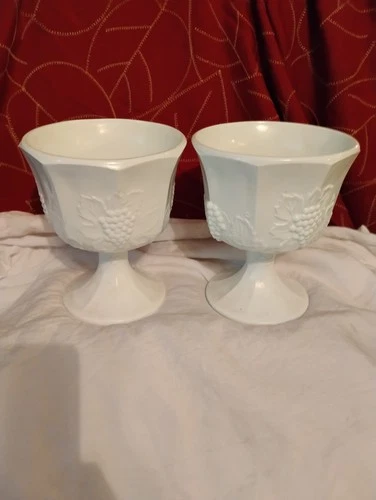 Vintage Indiana Milk Glass Compote Colony Harvest Design With Grapes 1950s