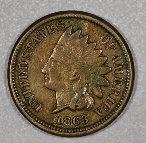 1863 "Indian Head" Copper-Nickel One-Cent, Laurel Wreath Rev w Shield, Fine