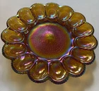 Deviled Egg Plate Indiana  Carnival Glass Vintage Iridescent Amber Hobnail 11"