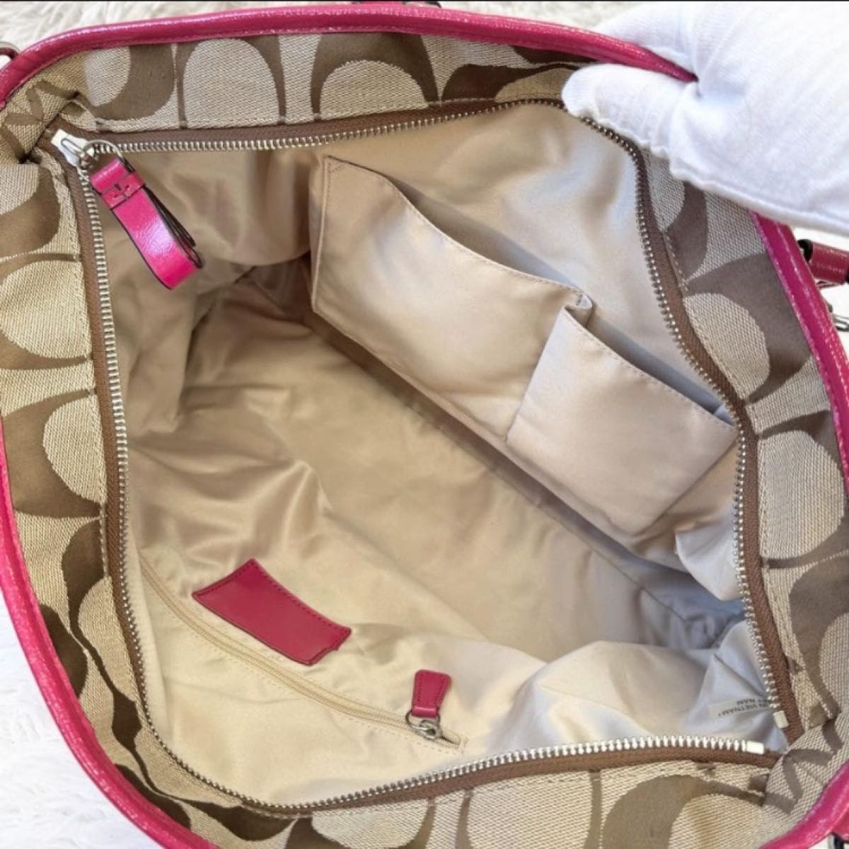 COACH Signature 2way Shoulder Bag Handbag Pink Beige Multi storage A4 11a thumbnail 10