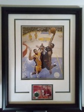 Lebron James Framed Photo & 2003 U.D. Hardcourt Rookie Floor Card. rookie card picture