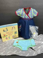 American Girl Bitty Baby Twins Plaid Denim Outfit Dress Socks Book Diaper 2008