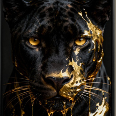 Schwarzer Panther mit Gold, Tier Kunst Wandbild, Acrylglas, Leinwand, Poster