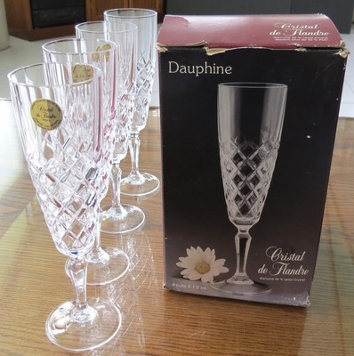 4 CRISTAL de FLANDRE D'ARQUES DAUPHINE 5.8oz CRYSTAL CHAMPAGNE GLASS FLUTES NEW
