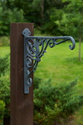 Flag Emotes Cast Iron Plant Hanger Flower Basket Hook Ornate Fleur de Lis Verdigris Color 12" Deep
