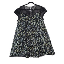Torrid Women's Plus Size 2 Black Floral Mesh Lace Illusion Babydoll Dress