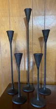 5 Pottery Barn Petaluma Candlestick Holders Brutalist Cast Iron2-12 2- 18 1- 24"