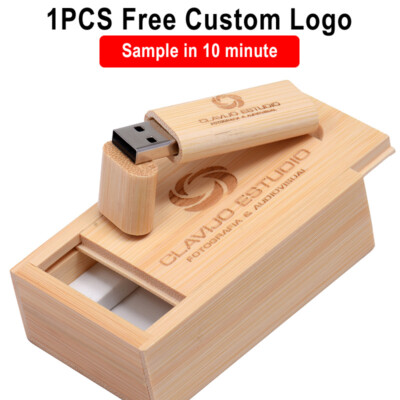 Wooden Gift USB 2.0 Flash Drive Free Logo Pen Drive Real Capacity 64GB Gift Box