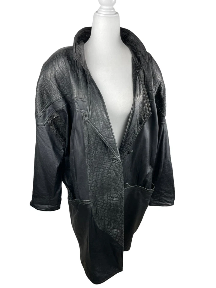 Gabardina de Colección Avanti para Mujer Talla M Negra Cuero Genuino Sobre Abrigo Chaqueta Forrada Foto 2 de 4