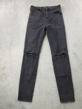 American Eagle Super Hi Rise Jegging Womens Size 6 Black Distressed Crop Jeans